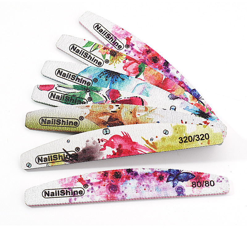 Nailshine Cross-border Japanese Sandpaper Half-moon Nail File Printing Grinding Strip for Real Armor Repair