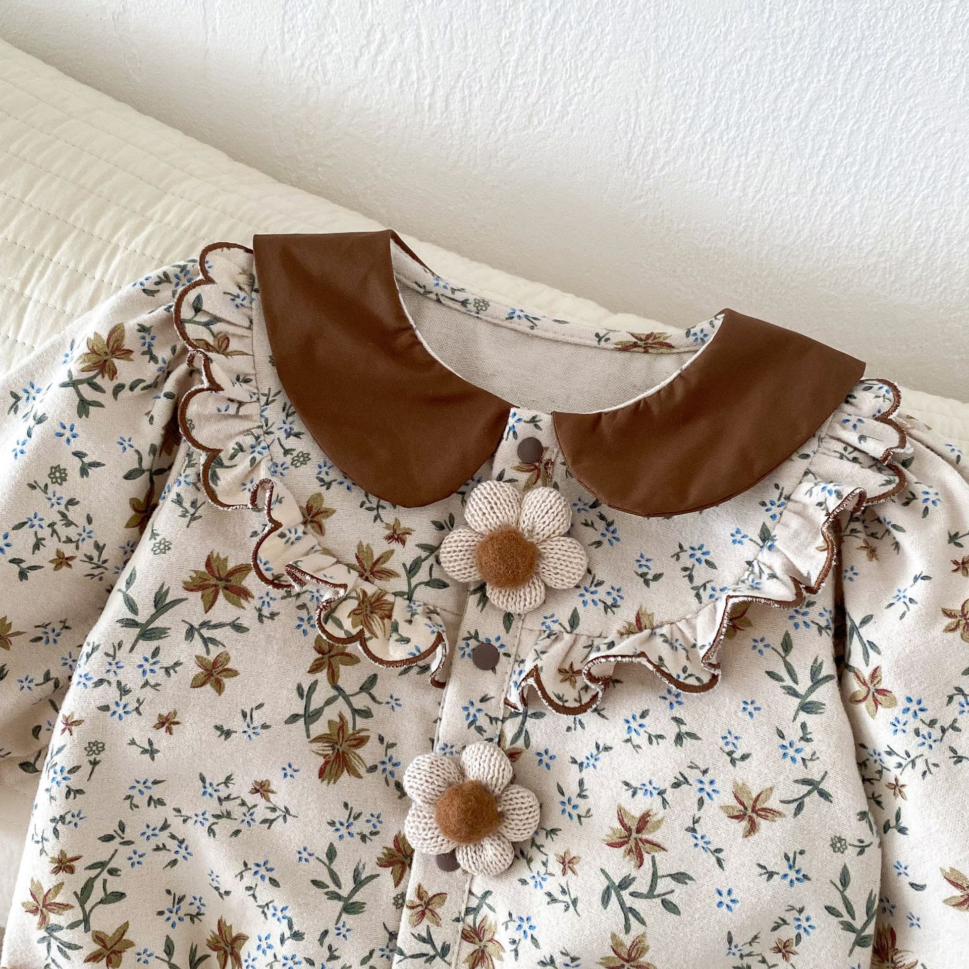 Baby floral bag fart clothing 0-2 years old autumn South Korea children's clothing baby girl super cute jumpsuit one-year-old dress AL664
