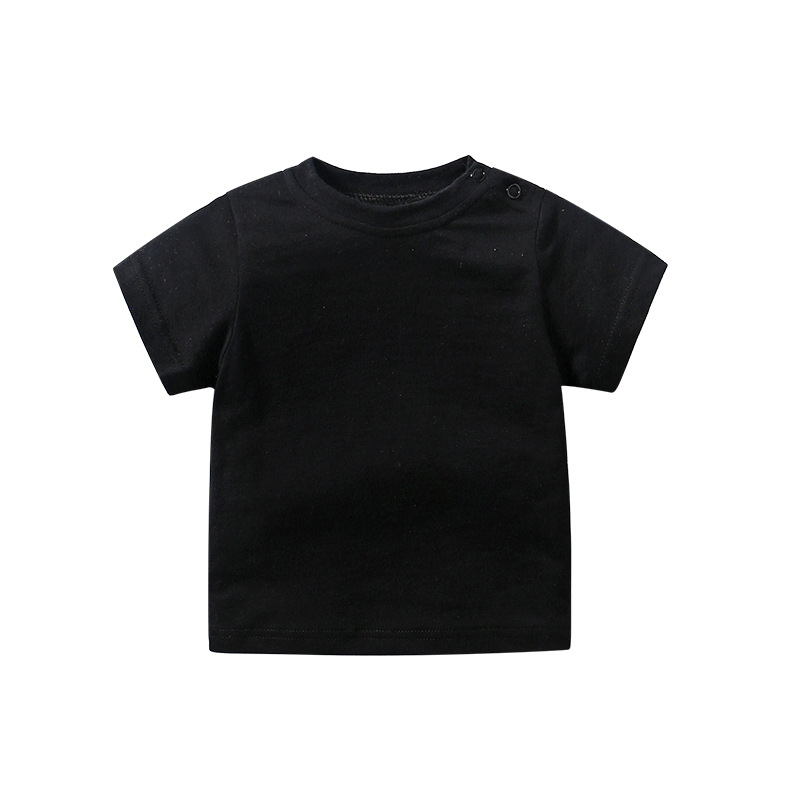 Summer new baby round neck shoulder buckle short-sleeved T-shirt boys and girls baby cotton top solid color bottoming shirt
