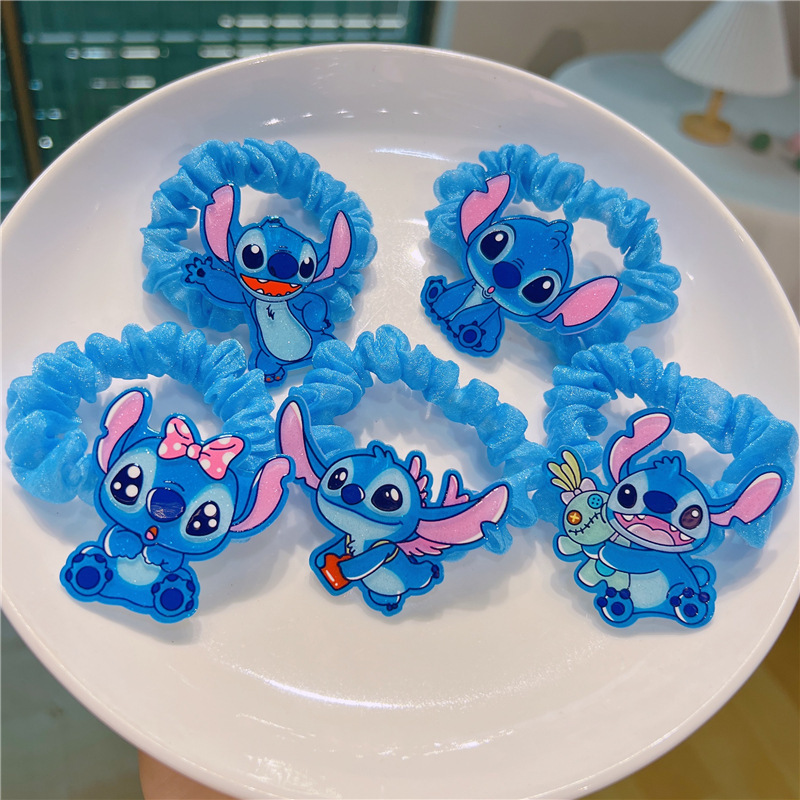 新商品のかわいい青い史迪仔の腸の輪の漫画のシュシュの子供のアクセサリの馬尾はひもの皮の筋の女の子の髪飾りを結びます。|undefined