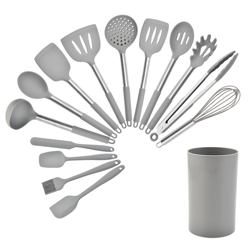 Silicone Kitchenware 14 Pieces New Style Tube Handle Silicone Kitchenware Set Kitchen Cooking Utensils Silicone Spatula