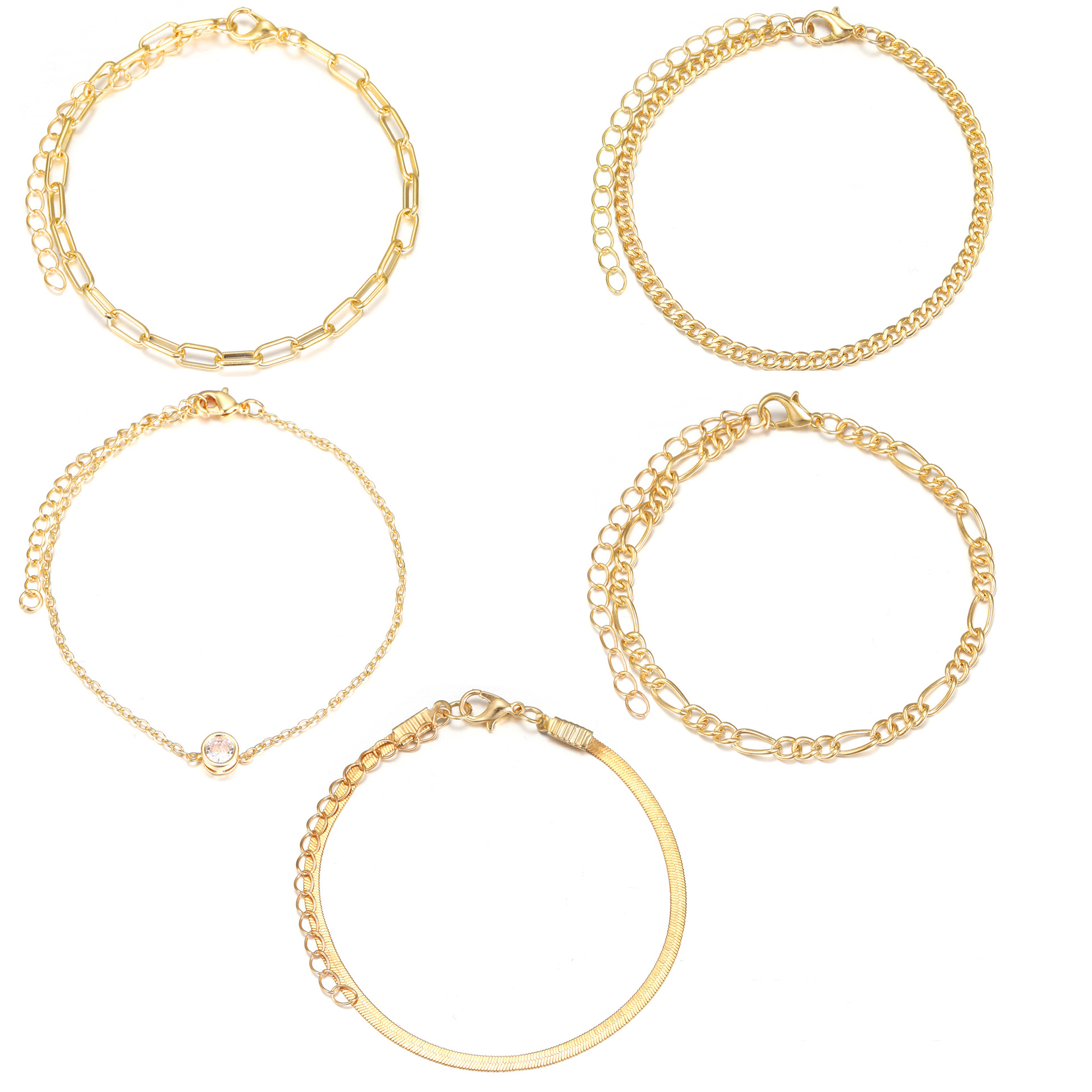  new snake bone chain bracelet suit 5-piece fashion simple diamond-embedded chain multi-layer stacked bracelet for women_voghion.com