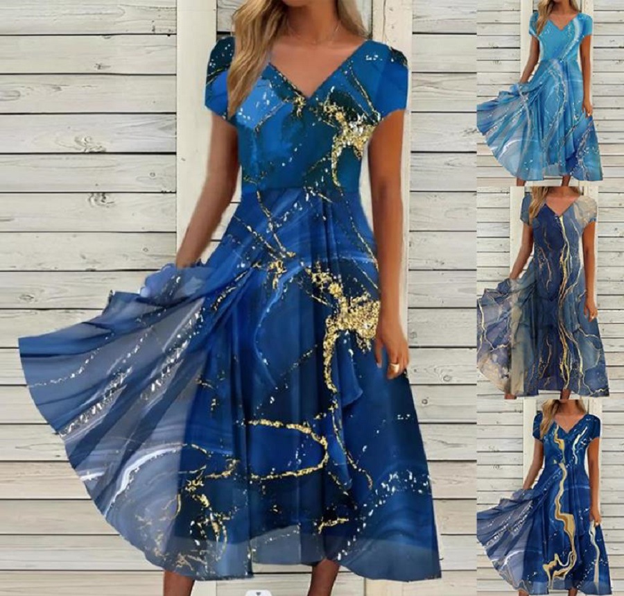 2022 Cross-border European and American Summer New Women's Dress Urban Casual Fashion Knitted Stitching Women's Dress