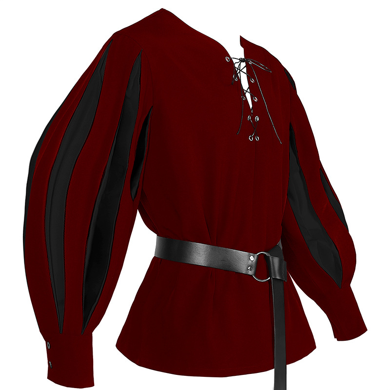 2023 new Victorian European and American medieval color matching shirt gothic dark contrast color retro shirt
