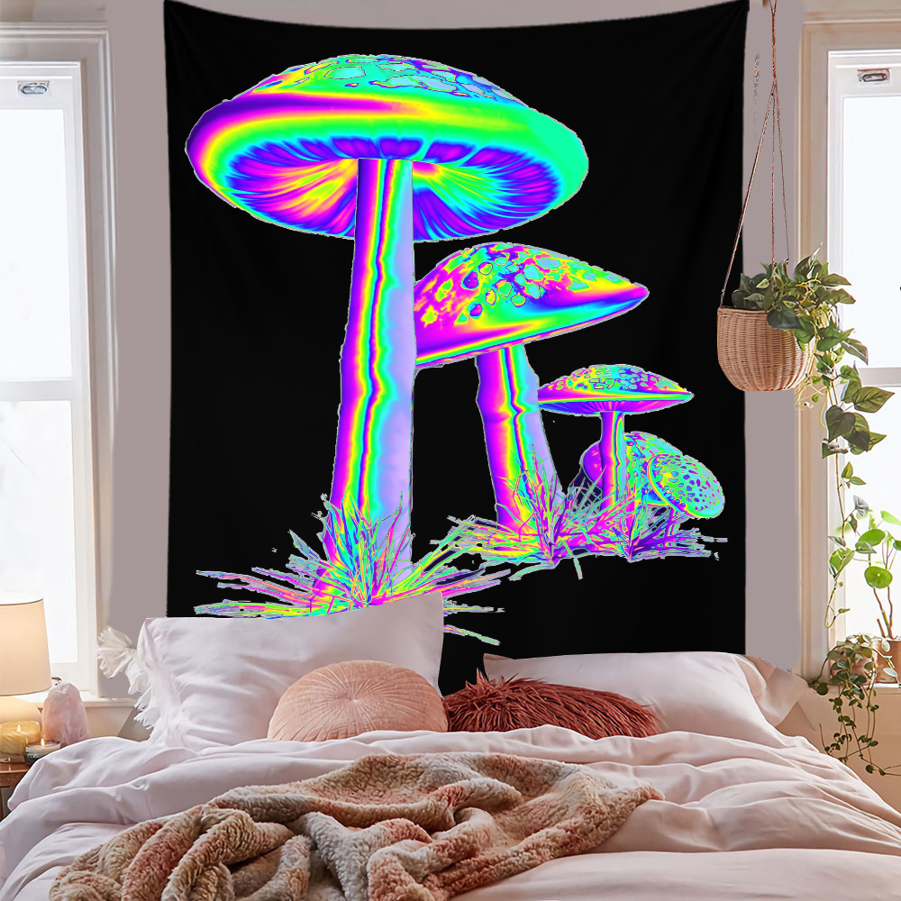 Cross-border Mushroom Tapestry Living Room Bedside Plant Flower Background Cloth Rectangular Color Mushroom Decorative Hanging Cloth