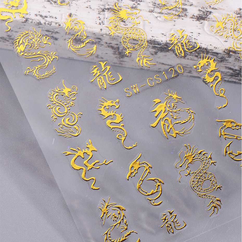 New Silver Dragon nail sticker hot Silver Dragon element Chinese style dragon year new year adhesive metal nail sticker decoration
