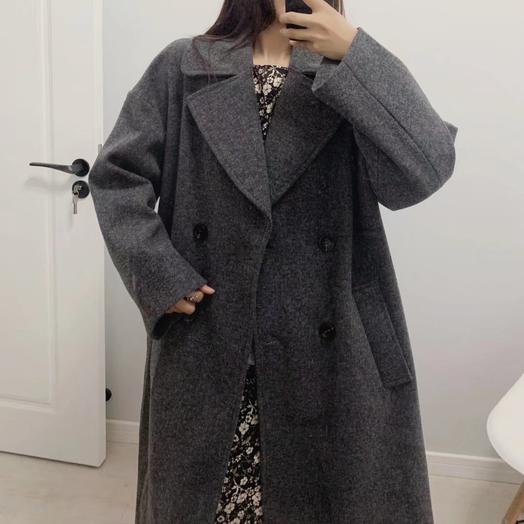 Women's multi-color autumn and winter New lapel double-breasted long thickened woolen overcoat coat 3046293_voghion.com