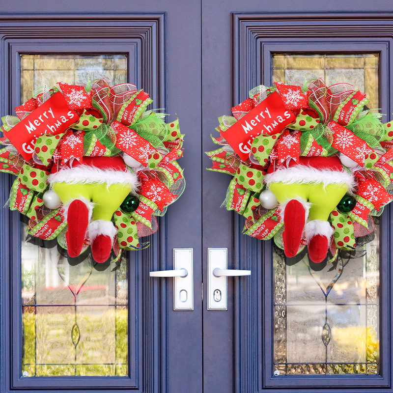 Amazon hot sale Grinch leg Garland door hanging 2023 Jingchen new Christmas decorations green fur monster ornaments