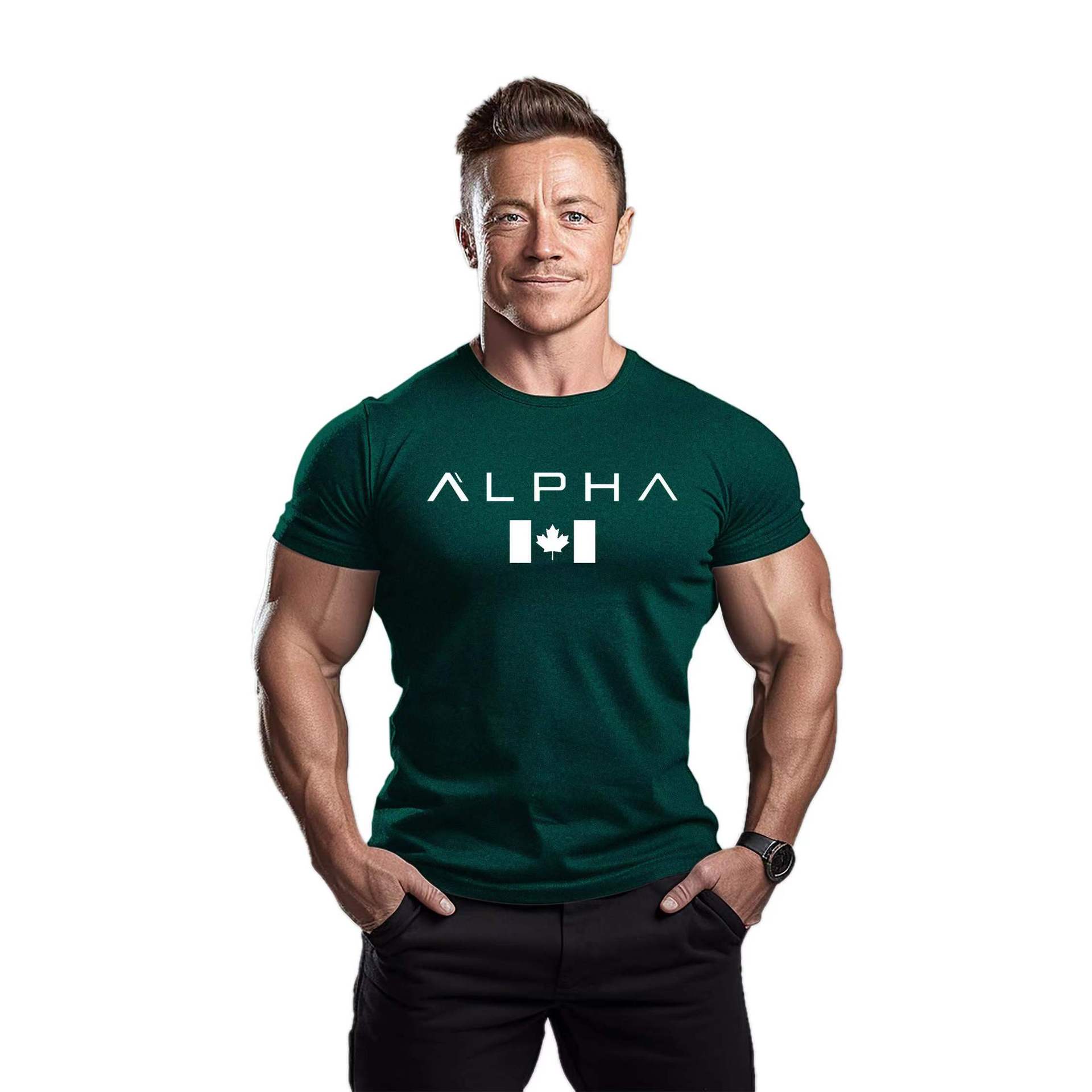 Foreign Trade Printed Fitness Men's Breathable Sports T-shirt Trendy Men's Slim-fit Summer Bodybuilding Short-sleeved Men