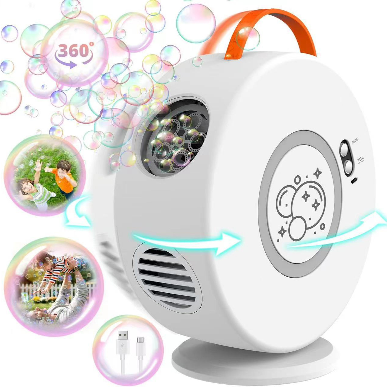 Amazon 2023 new round automatic bubble machine 360-degree rotating rechargeable toys wholesale