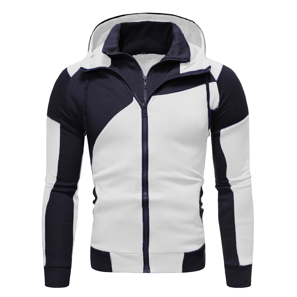 2020 New Amazon Men's Personalized Color Matching Double Layer Zipper Hooded Cardigan Slim-Fit Sweatshirt