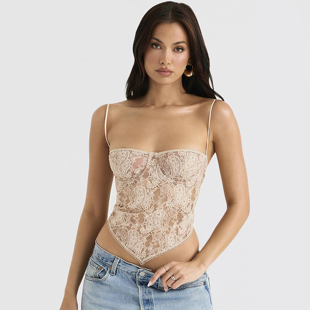 Foreign trade cross-border women's new product sexy lace camisole slim backless irregular navel hot girl tops for women