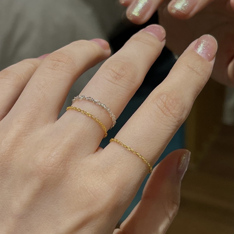 Colorful lace feeling beautiful 14K gold-wrapped ultra-fine water wave chain accompanying ring 925 sterling silver soft ring not easy to fade