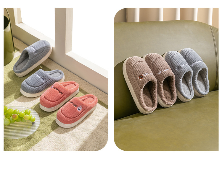 In stock cotton slippers women's home autumn and winter indoor warm home shoes couple slippers men's winter home shoes manufacturer_voghion.com