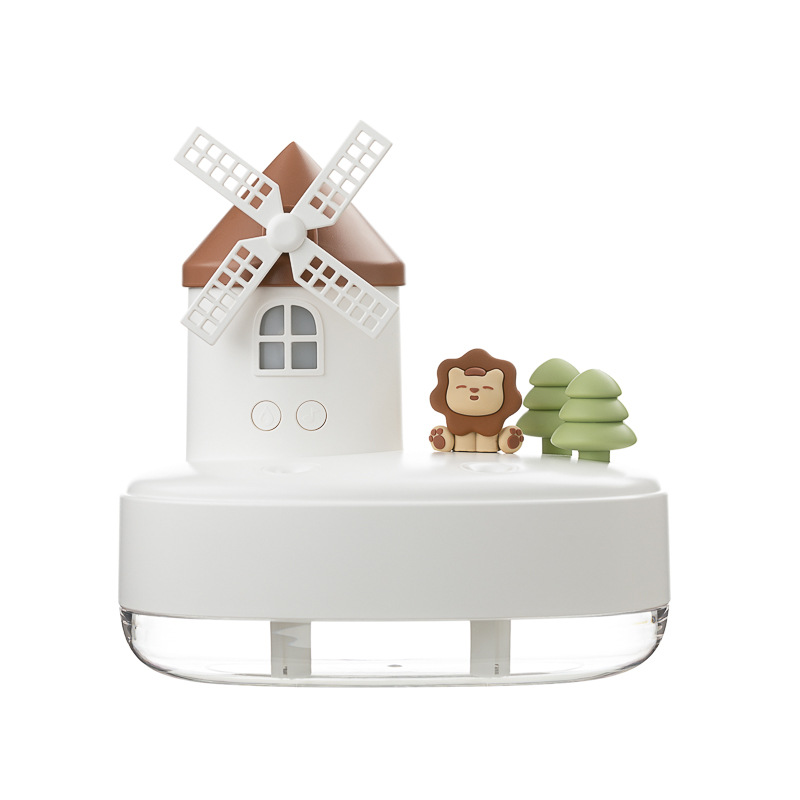 2023 new creative windmill music box humidifier cute mini cute pet double spray gift night light humidifier