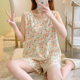Cotton Silk Pajamas Women's Summer Sleeveless Vest Shorts Cotton Silk Home Clothes Short-sleeved Artificial Cotton Suit Cartoon Cute Thin