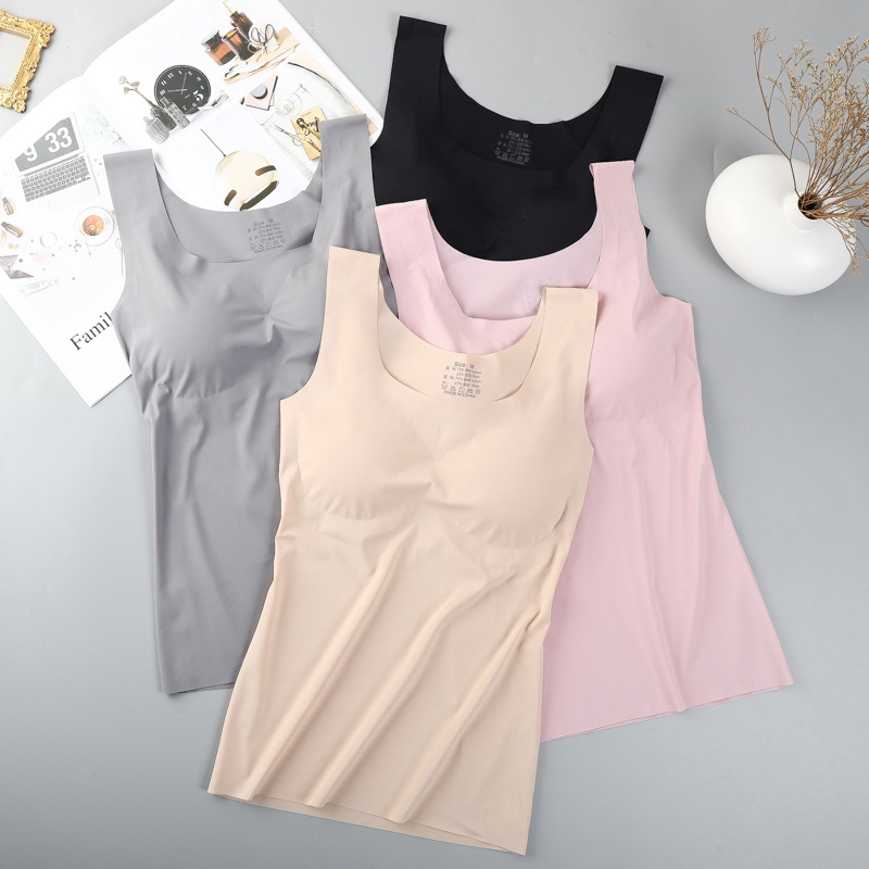 Japanese Style One-Piece Ice Silk Traceless Steel Ring-Free Gathering Sleep Long Wide Shoulder Sports Women's Vest Bra Underwear for Women
