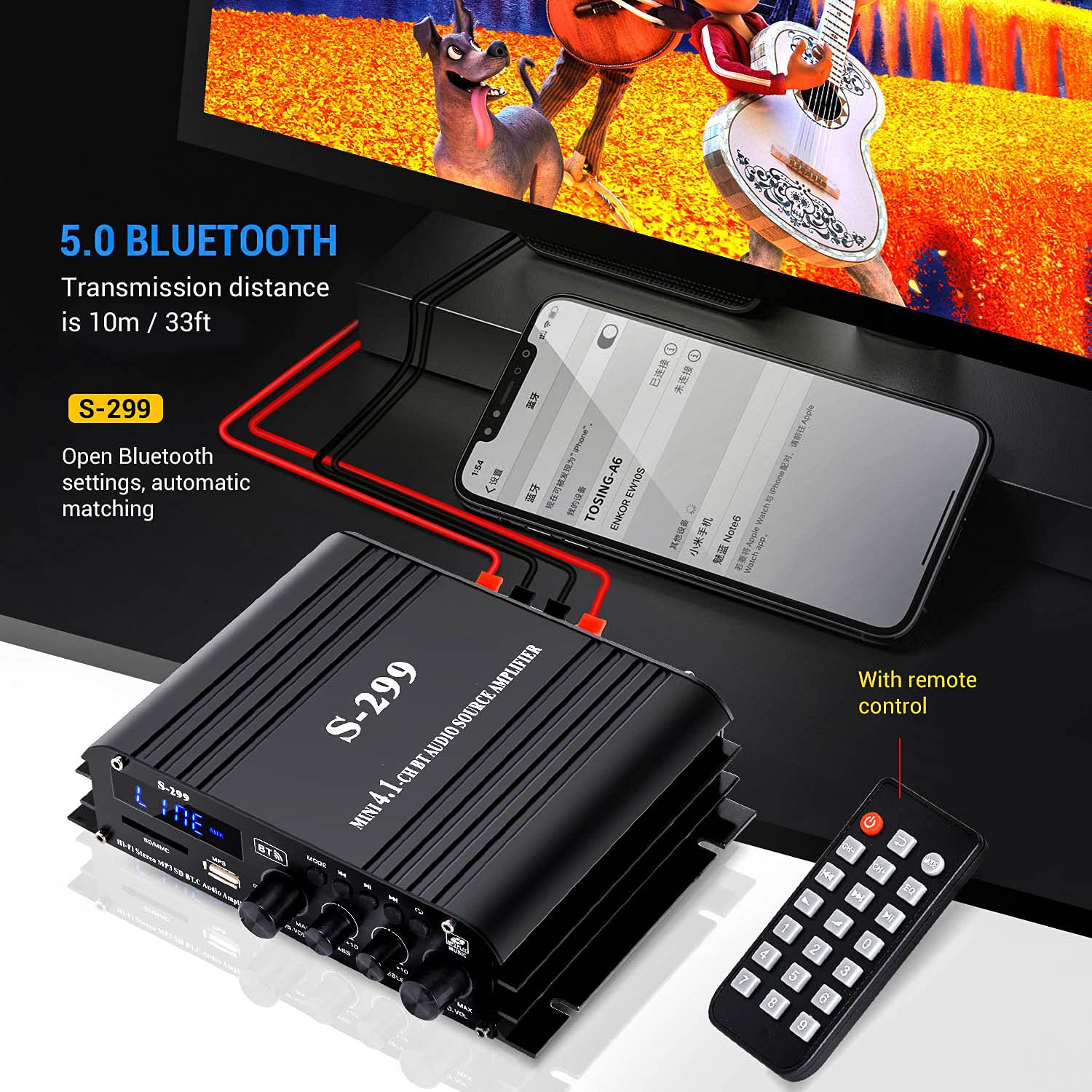 4.1 channel cross-border hot new Bluetooth usb card ultra-subwoofer home car power amplifier S-299