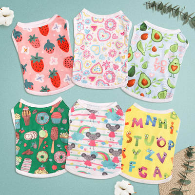 Source Factory Summer New Pet Dog Thin Vest Puppy Polyester Printed Clothes Teddy Fadou Clothing