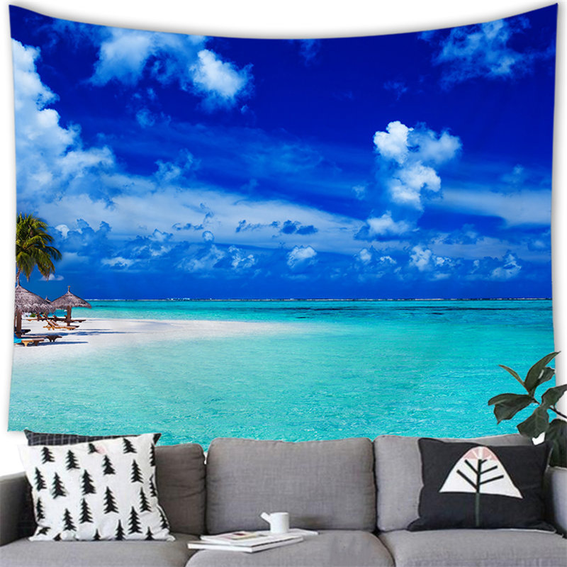 Tropical seaside landscape cross-border supply factory peach skin brushed cloth tapestry wall hanging painting picture G005