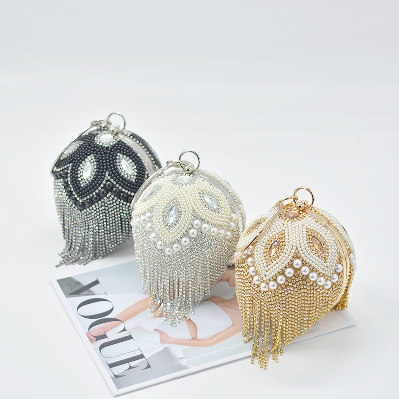 in stock cross-border party flash diamond round pearl handbag female socialite nightclub disco bright diamond portable evening bag