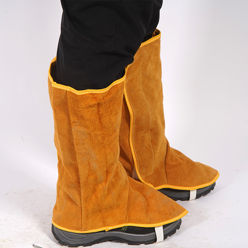 Heat Insulated Cowhide Foot Protector Labor Protection Lengthened Leg Protector Thickened Electric Welding Anti-spatter Cowhide Welder Foot Protector Protector to Prevent Power Damage