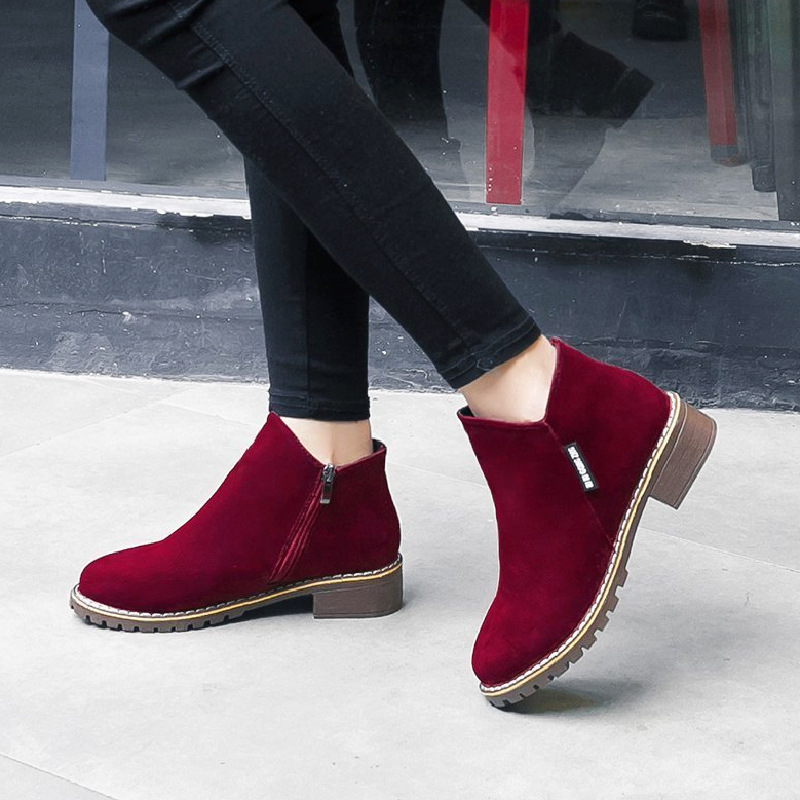 Round head thick heel short boots Women's foreign trade large size 2022 autumn and winter New short side zipper vintage Martin boots wholesale