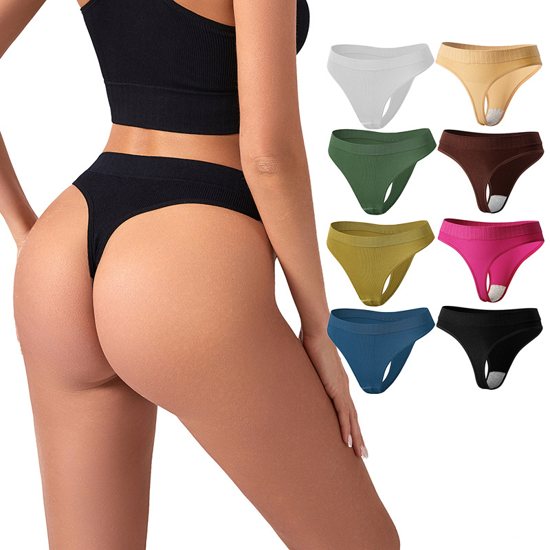European and American Girl's G-string Plus Size Seamless Sexy Elastic T-string Seamless Solid Color Comfortable Sports Low Waist Underwear
