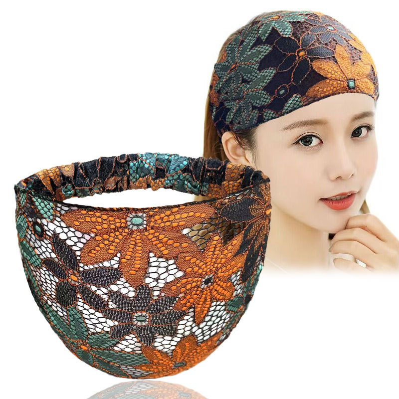 Lace wide-brimmed white hair band female Net red out headscarf South Korea summer simple temperament headdress retro headband