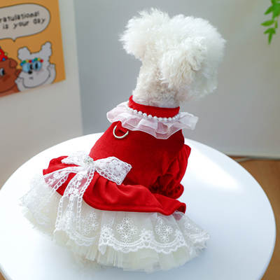 Pet Circle Factory Direct Supply Dog Clothes Cat Clothing Bow Lace Princess Expensive Velvet Dress