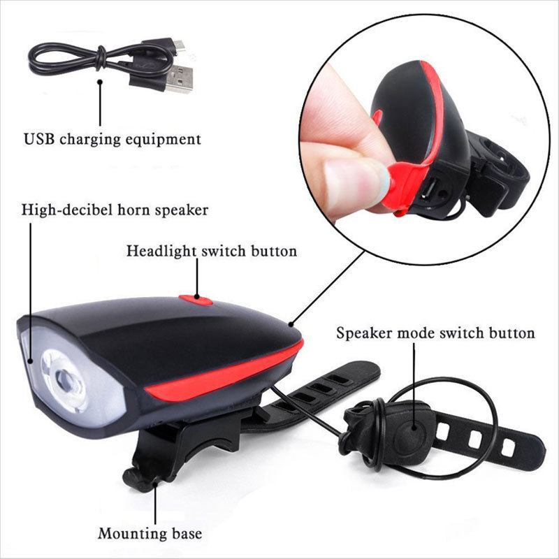 Bicycle light car headlight charging night riding flashlight with electric horn bicycle accessories riding equipment