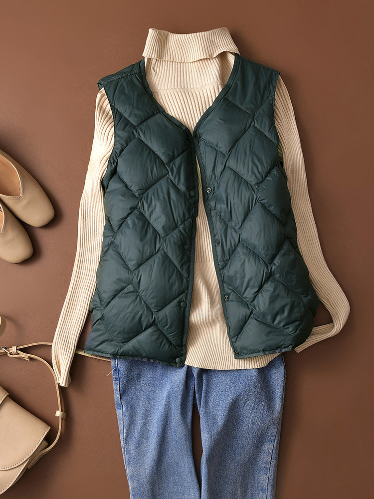 Cross-border lightweight down vest women's short V-neck autumn and winter New waistcoat down liner sports vest plus size