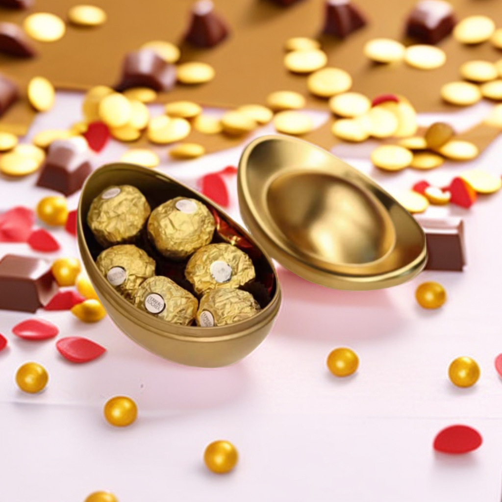 in stock Tinplate Box Chocolate Candy Tea Packaging Box Festival Universal Alien Gold Yuanbao Packaging Box