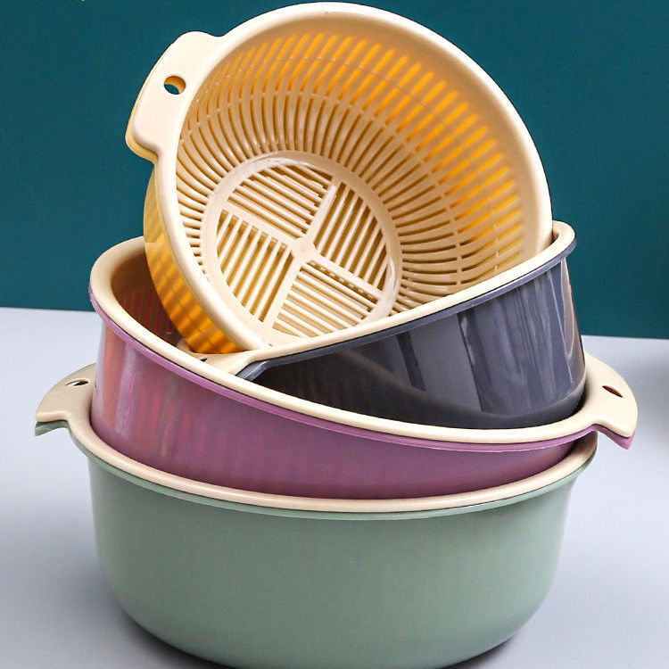 Wheisse Kitchen Round Water Filter Basket Vegetable Washing Basket Fruit and Vegetable Storage Washing Basket Household Double-Layer Draining Basket Drip Basket