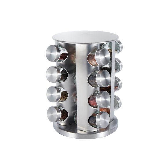 Cross-Border Popular 360 Rotating Spice Rack Square Spice Bottle Round Spice Jar Stainless Steel Spice Rack Set