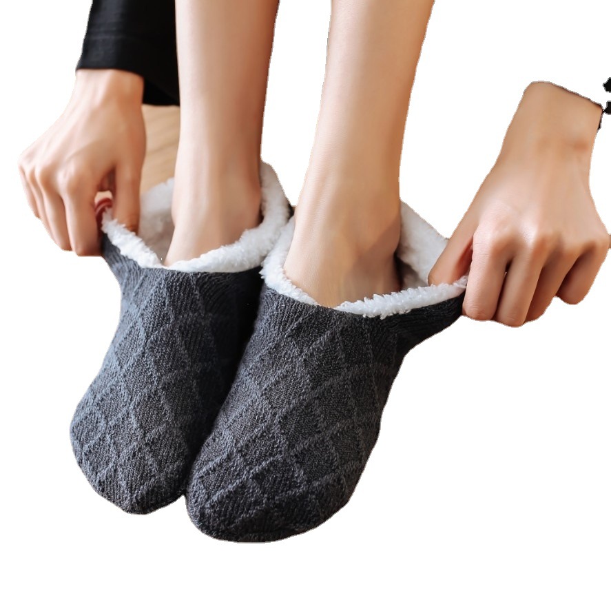 2 par höst- och vinterstrumpor fleece lammfleece enfärgade golvstrumpor söta varma kvinnor förtjockade strumpor set månsockor_voghion.com