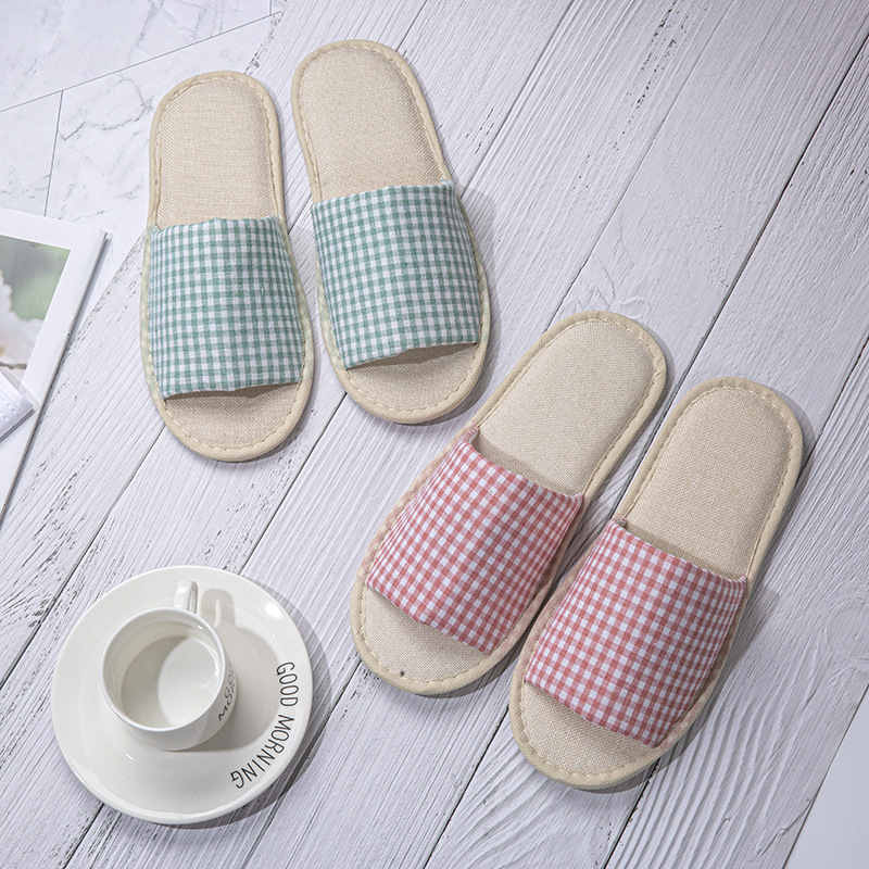 Summer Hotel Plaid linen slippers home leisure guest waiting men and women slippers hotel room slippers wholesale