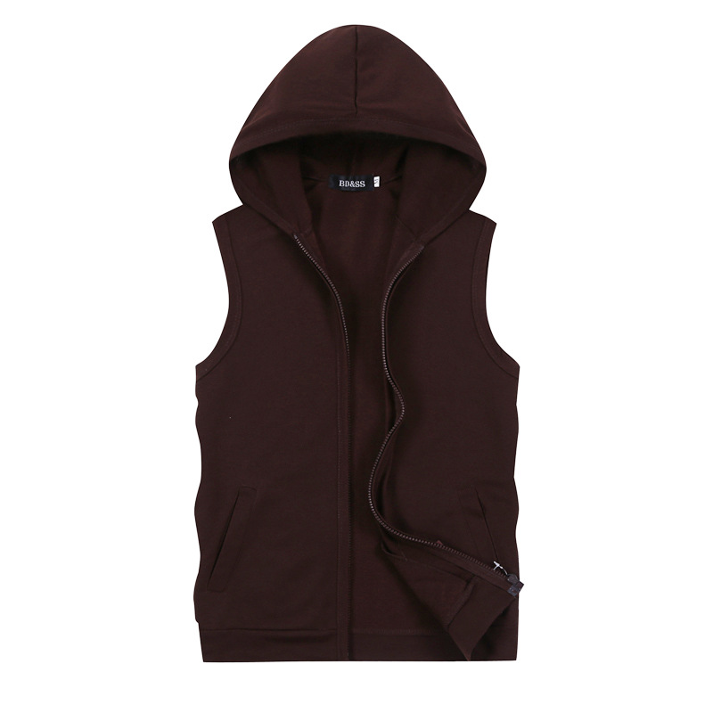 2022 summer Foreign trade new men's sleeveless hooded T-shirt leisure sports solid color vest