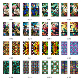 BL112-191 color retro flowers and birds PVC electrostatic glass stickers without glue window film removable glass window grilles