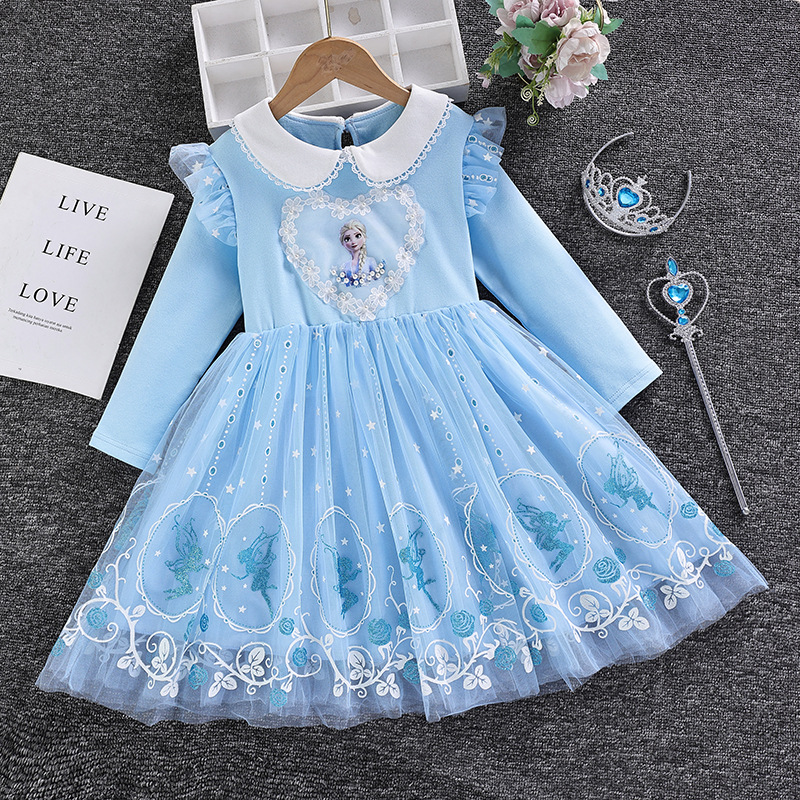 Princess Aisha Skirt Frozen Summer Short-sleeved dress Spring and Autumn Cotton Girls Aisha New Children's Wear