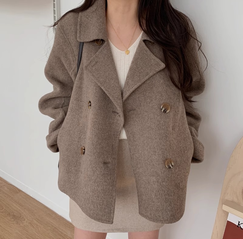 Blazer da donna in misto lana di ispirazione francese, cappotto oversize doppiopetto, elegante capospalla autunno/inverno_voghion.com