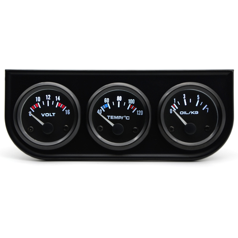 Cross-border hot sale 2-inch 52MM modified car instrument black triple meter combination voltage water temperature C oil pressure KG