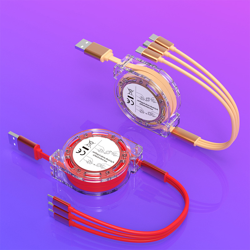 Chattering Explosions LOGOTPE Telescopic Fast Charging Data Line Synchronous Fast Charging Crystal One-to-Three Data Line
