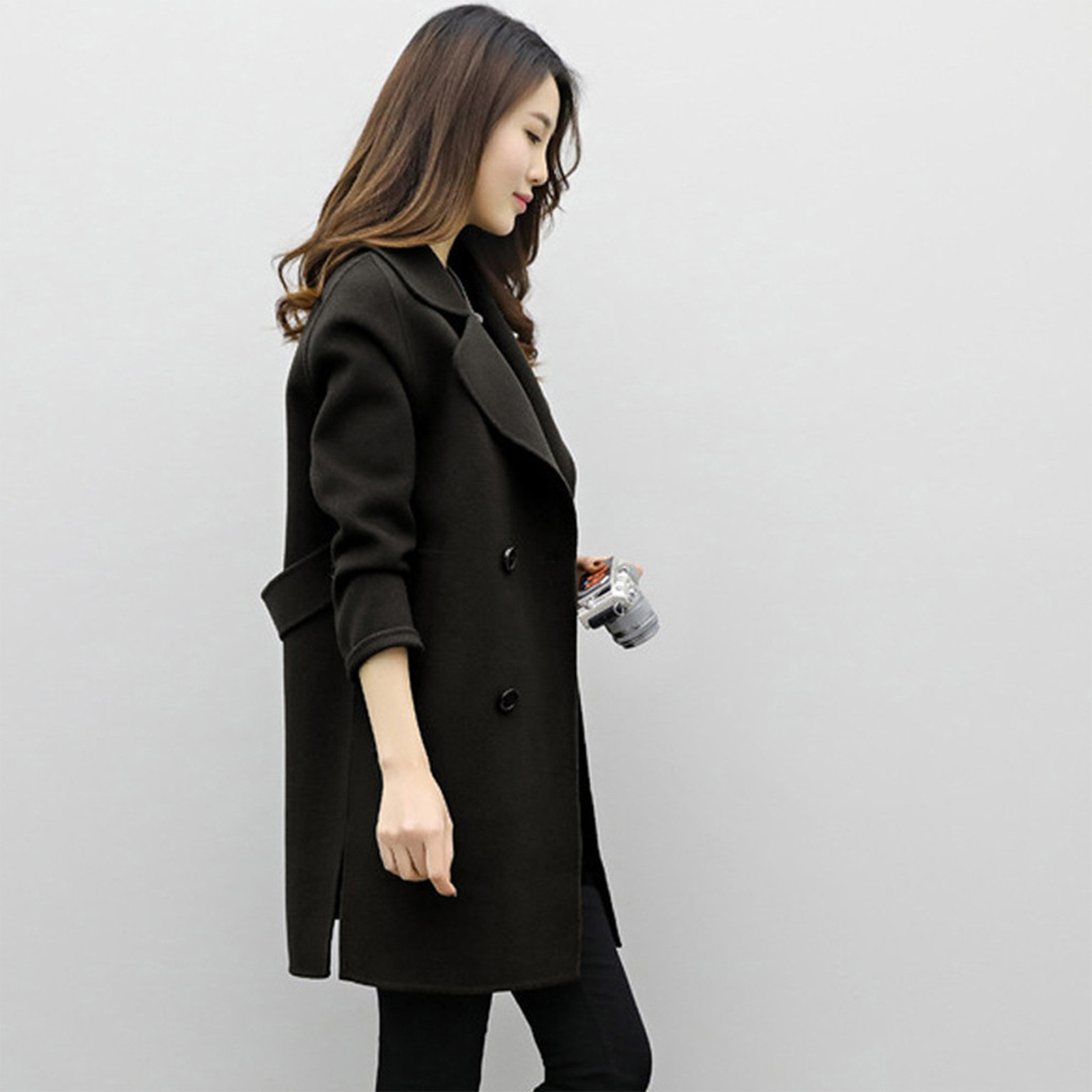 Woolen coat mid-length double-breasted long sleeve solid color woolen coat for women_voghion.com