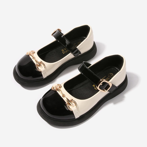 Girls' Leather shoes little girl flat loafers fashion color matching single shoes soft bottom children's shoes student British style shoes