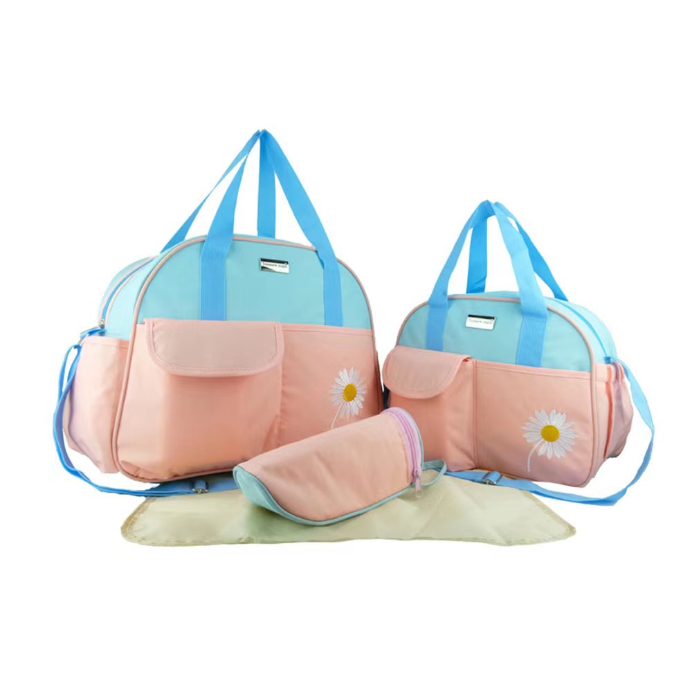 Cross-border exclusive hot selling mummy bag four-piece set Daisy embroidered multi-functional large capacity shoulder crossbody mother and baby bag