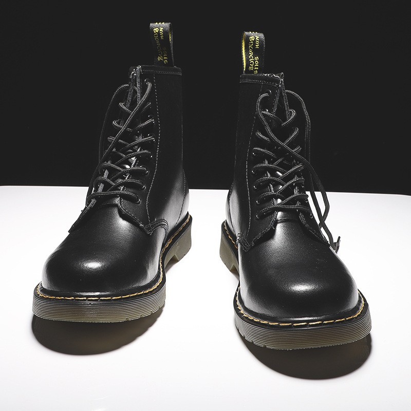 Martin Boots Men's Boots Leather Shoes Men's Winter Snow Boots Fleece-Lined High-Top British Style Workwear Boots All-Match Cotton Shoes Men's