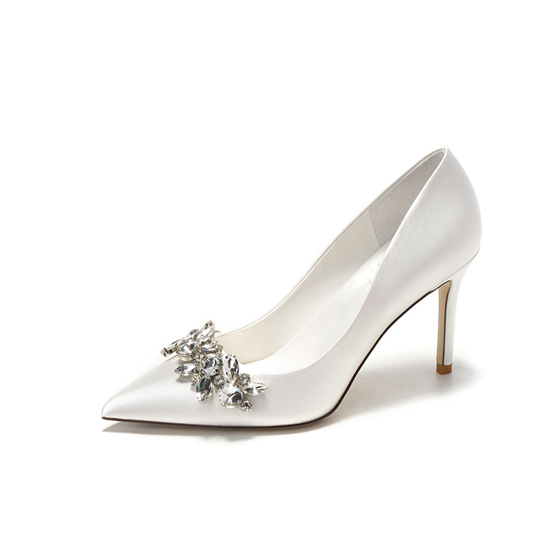 Wedding shoes Xiuhe wedding dress Crystal bridal shoes champagne satin dress bridesmaid shoes white high heels stiletto heel shoes
