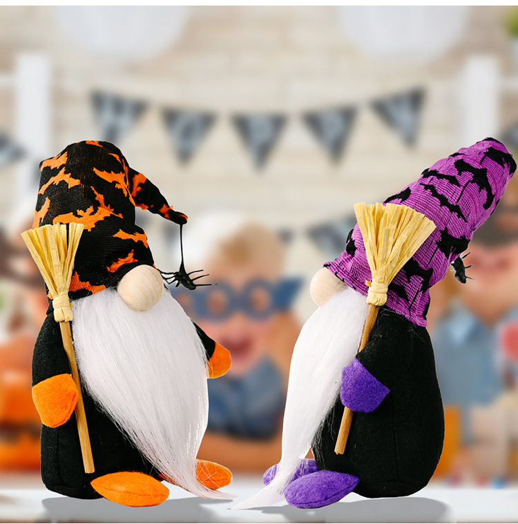 Cross-border New Halloween Decorations Halloween Broom Rudolph Standing Doll Home Window Halloween Decorations_voghion.com
