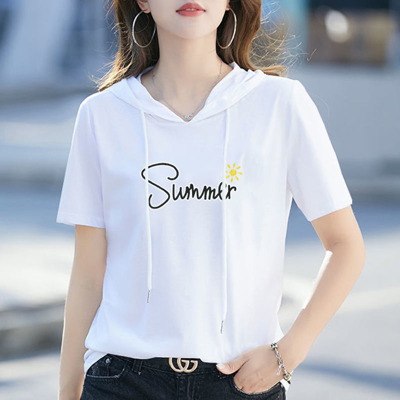 Wholesale price short sleeve T-shirt women's 2023 Summer new Korean version of loose casual ins top hooded sweater tide